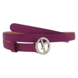 Pre Owned Giorgio Armani Pink Satin Embellished Logo Belt 75 CM