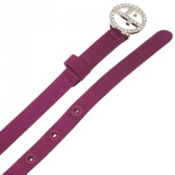 Pre Owned Giorgio Armani Pink Satin Embellished Logo Belt 75 CM