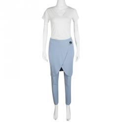 Pre Owned Giorgio Armani Blue Overlap Skirt Detail Wool Trousers S