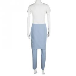 Pre Owned Giorgio Armani Blue Overlap Skirt Detail Wool Trousers S