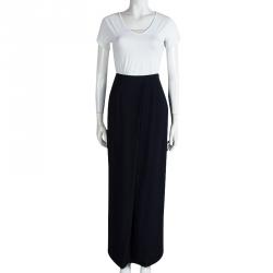 Pre Owned Giorgio Armani Navy Blue Front Pleat Detail Maxi Skirt S
