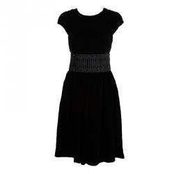 Pre Owned Giorgio Armani Black Velvet Embellished Sleeveless Dress M