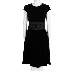 Pre Owned Giorgio Armani Black Velvet Embellished Sleeveless Dress M