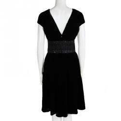 Pre Owned Giorgio Armani Black Velvet Embellished Sleeveless Dress M