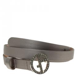Giorgio Armani Grey Satin Embellished Logo Buckle Belt Size 46