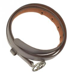 Giorgio Armani Grey Satin Embellished Logo Buckle Belt Size 46