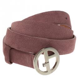 Pre Owned Giorgio Armani Pink Suede Logo Buckle Belt Size 46 