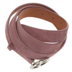 Pre Owned Giorgio Armani Pink Suede Logo Buckle Belt Size 46 