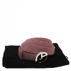 Pre Owned Giorgio Armani Pink Suede Logo Buckle Belt Size 46 