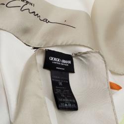 Pre Owned Giorgio Armani Cream Multicolor Fashion Illustration Printed Silk Scarf