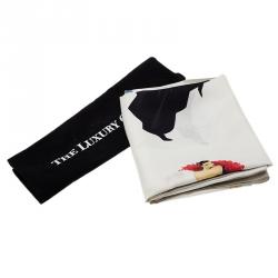 Pre Owned Giorgio Armani Cream Multicolor Fashion Illustration Printed Silk Scarf