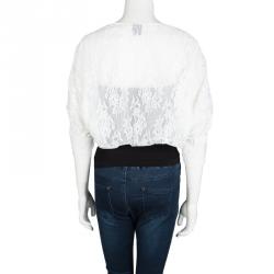 Pre Owned Giorgio Armani White Floral Lace Bolero Shrug M