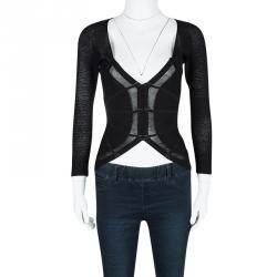 Pre Owned Giorgio Armani Black Knit Backless Long Sleeve Stretch Top S