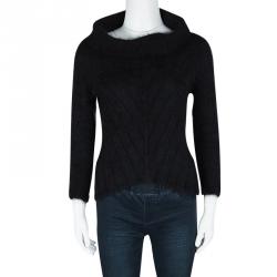 Giorgio Armani Black Angora Hair Turtle Neck Cropped Fuzzy Sweater S