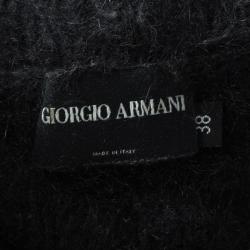 Giorgio Armani Black Angora Hair Turtle Neck Cropped Fuzzy Sweater S