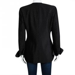 Pre Owned Giorgio Armani Black Silk Satin Diamond Tucked Textured Blazer L