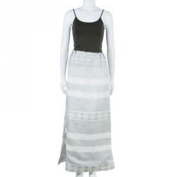 Pre Owned Giorgio Armani White Gray Organza Maxi Skirt S