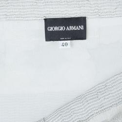 Pre Owned Giorgio Armani White Gray Organza Maxi Skirt S