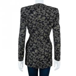 Pre Owned Giorgio Armani Floral Black Long Jacket M
