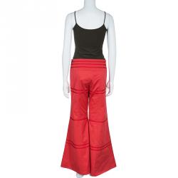 Pre Owned Giorgio Armani Red Piping Wide Leg Pants S
