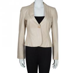 Pre Owned Giorgio Armani Beige Leather Blazer M