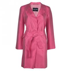 Pre Owned Giorgio Armani Pink Belted Silk Coat S