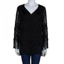 Pre Owned Giorgio Armani Black Knotted Yarn Surface Detail Zip Front Jacket S