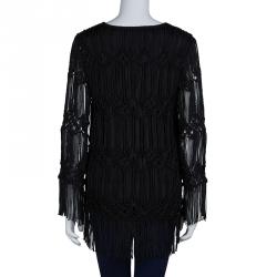 Pre Owned Giorgio Armani Black Knotted Yarn Surface Detail Zip Front Jacket S