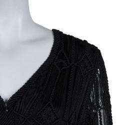 Pre Owned Giorgio Armani Black Knotted Yarn Surface Detail Zip Front Jacket S