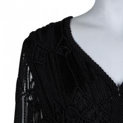 Pre Owned Giorgio Armani Black Knotted Yarn Surface Detail Zip Front Jacket S