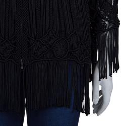 Pre Owned Giorgio Armani Black Knotted Yarn Surface Detail Zip Front Jacket S