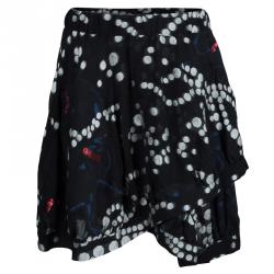 Pre Owned Giorgio Armani Black Embroidered Asymmetric Layered Skirt M