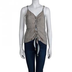 Pre Owned Giorgio Armani Beige Silk Sleeveless Tie Up Top S