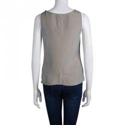 Pre Owned Giorgio Armani Beige Silk Sleeveless Tie Up Top S