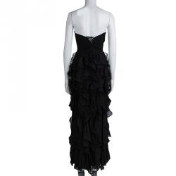 Pre Owned Giorgio Armani Black Silk Ruffle Detail Strapless Maxi Dress M