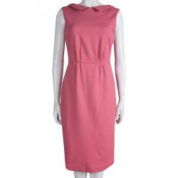 Pre Owned Giorgio Armani Pink Knit Collared Sleeveless Dress M