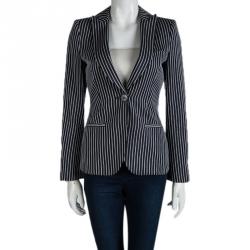 Pre Owned Giorgio Armani Navy Blue Cotton Striped Blazer S
