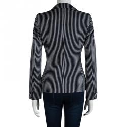 Pre Owned Giorgio Armani Navy Blue Cotton Striped Blazer S