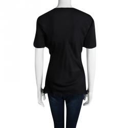 Giorgio Armani Black Silk Short Sleeve V -Neck Top L