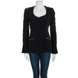 Pre Owned Giorgio Armani Black Ruched Sleeve Zip Detail Blazer S