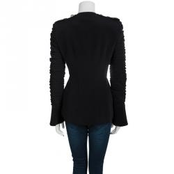Pre Owned Giorgio Armani Black Ruched Sleeve Zip Detail Blazer S