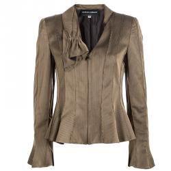 Giorgio Armani Brown Striped Draped Collar Detail Zip Front Jacket S