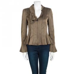 Giorgio Armani Brown Striped Draped Collar Detail Zip Front Jacket S