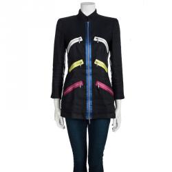 Pre Owned Giorgio Armani Navy Blue Multicolor Zip Detail Jacket S