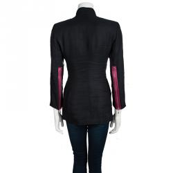 Pre Owned Giorgio Armani Navy Blue Multicolor Zip Detail Jacket S