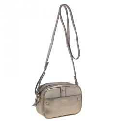 Pre Owned Giorgio Armani Metallic Gold Leather Weekend Crossbody Bag