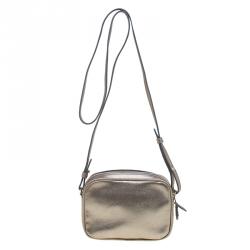 Pre Owned Giorgio Armani Metallic Gold Leather Weekend Crossbody Bag