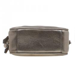 Pre Owned Giorgio Armani Metallic Gold Leather Weekend Crossbody Bag