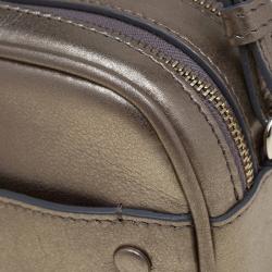 Pre Owned Giorgio Armani Metallic Gold Leather Weekend Crossbody Bag