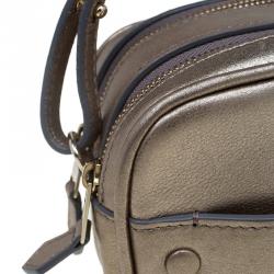 Pre Owned Giorgio Armani Metallic Gold Leather Weekend Crossbody Bag